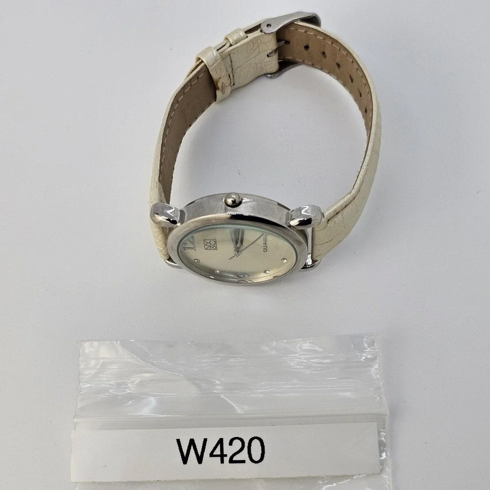 NYC Women's Watch 34MM Gray Dial Cream‎ Faux Leather Band Straps New Battery